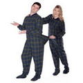 Unisex Double Brushed Flannel Plaids Pajamas (Navy/Green)